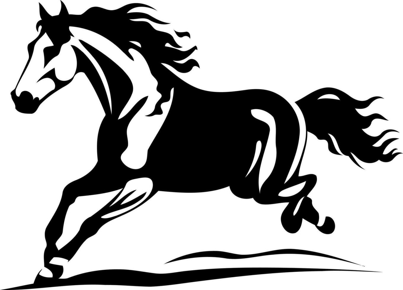 animale cavallo in esecuzione nero e bianca silhouette vettore