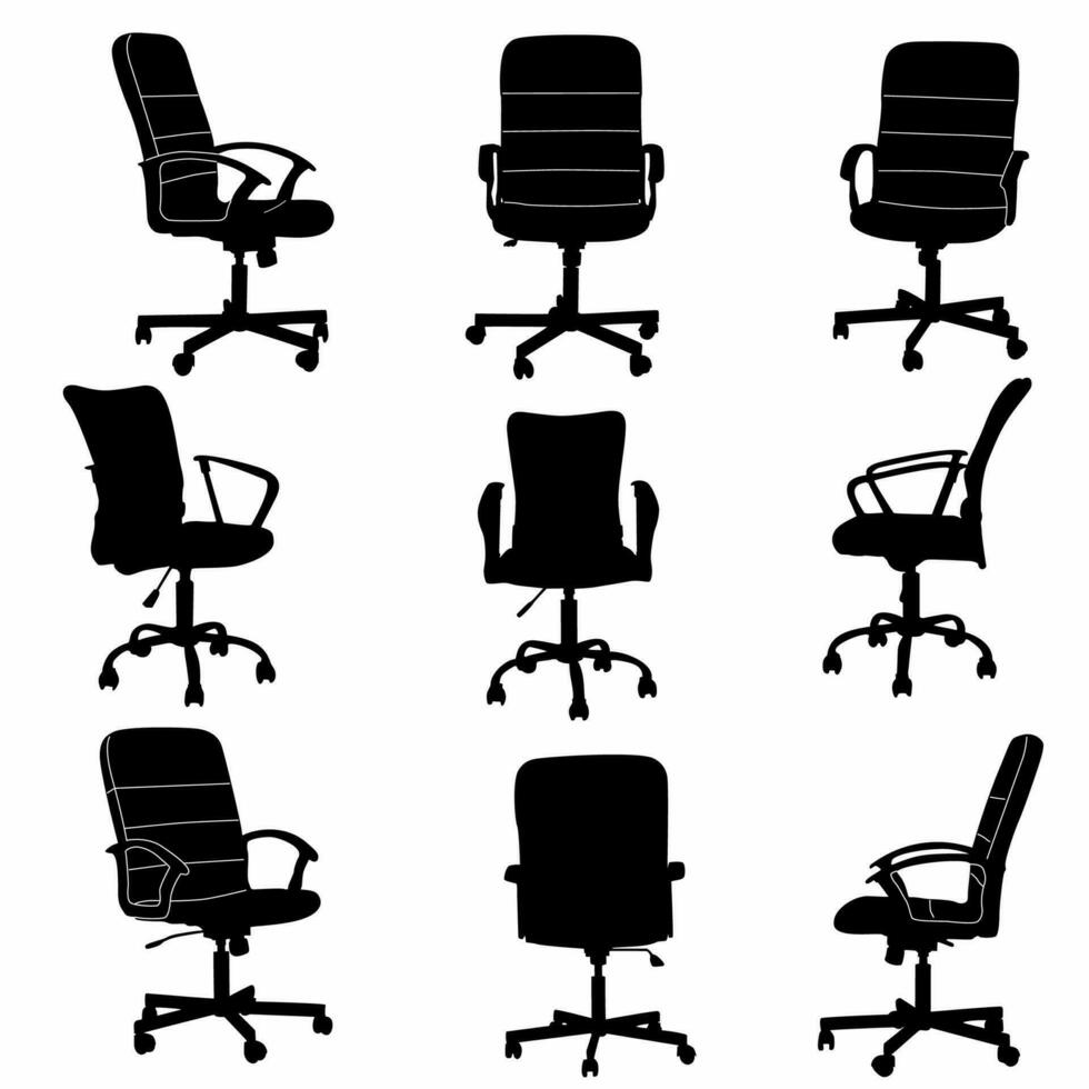 gruppo di nero sedia sagome. vettore impostato su bianca sfondo, loghi, icone