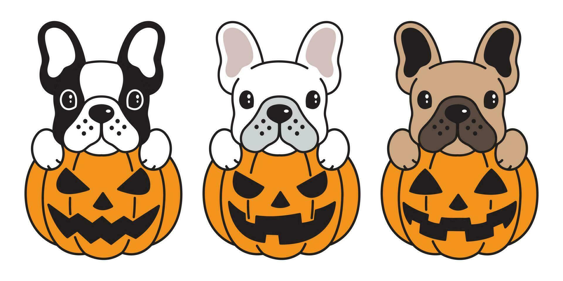 cane vettore francese bulldog zucca Halloween icona logo illustrazione simbolo cartone animato
