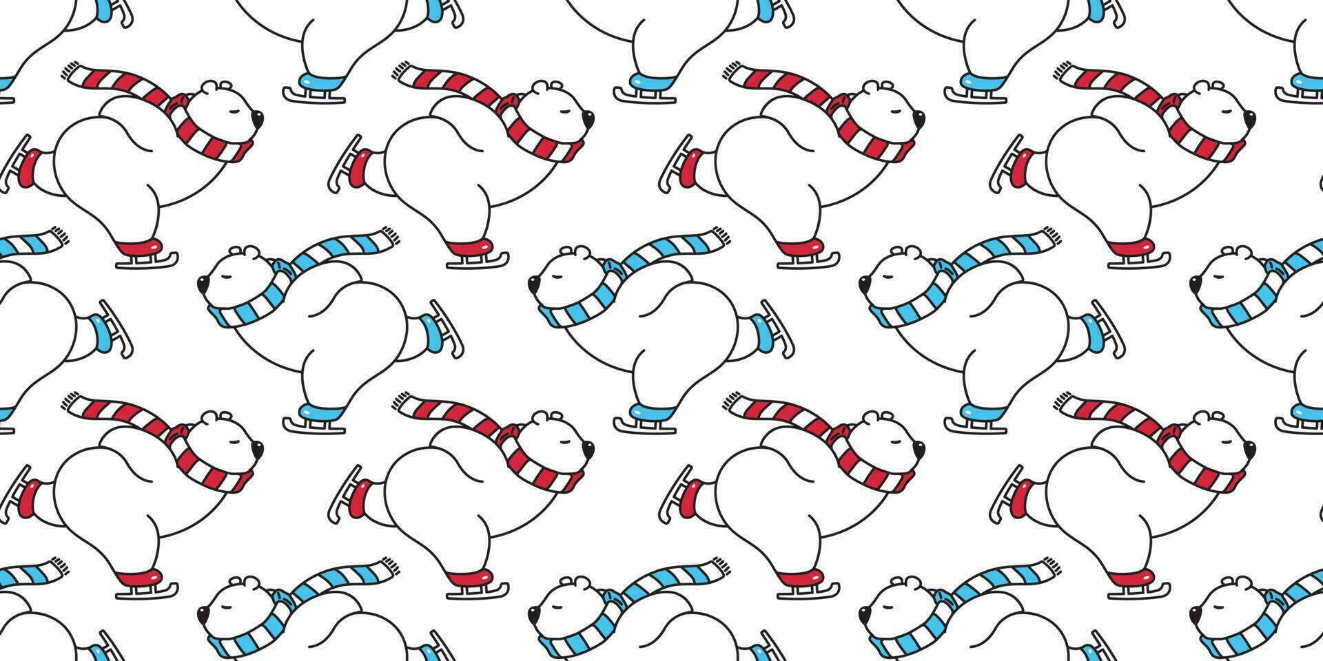orso senza soluzione di continuità modello polare orso vettore Natale ghiaccio pattinare sciare neve inverno panda orsacchiotto sciarpa cartone animato isolato piastrella sfondo ripetere sfondo illustrazione rosso blu