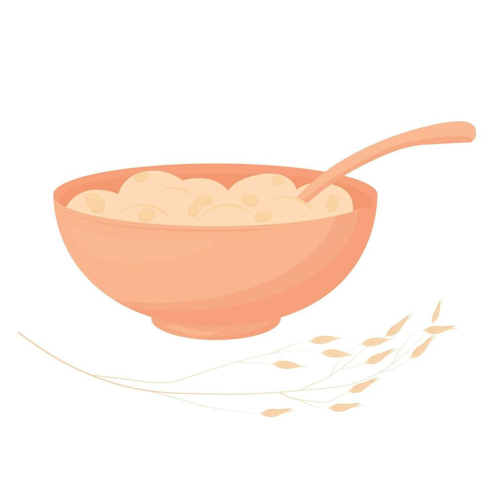 salutare prima colazione fiocchi d'avena porridge nel ciotola. vettore illustrazione. caldo porridge avena, vegano vegetariano peso perdita dieta prima colazione cibo. isolato su un' bianca sfondo.