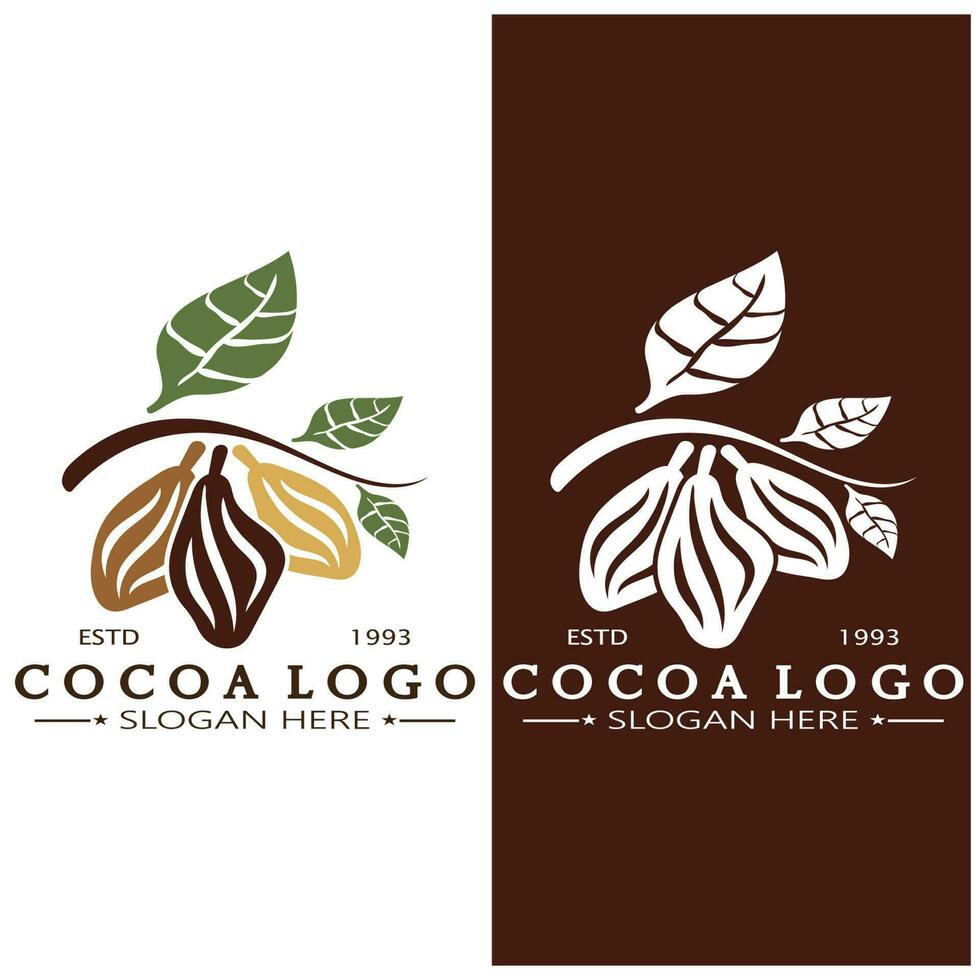 cacao logo, cacao fagiolo, cacao albero, cacao rami e foglie, cioccolato mescolare su bianca sfondo, vintage, moderno, semplice, minimalista icona illustrazione modello design vettore