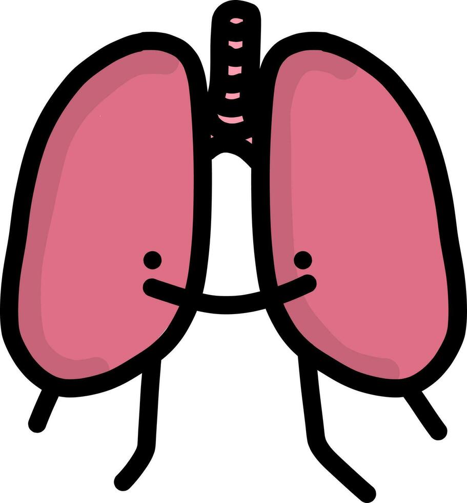illustrato dall'aspetto amichevole polmoni con braccia, gambe e un' viso. vettore