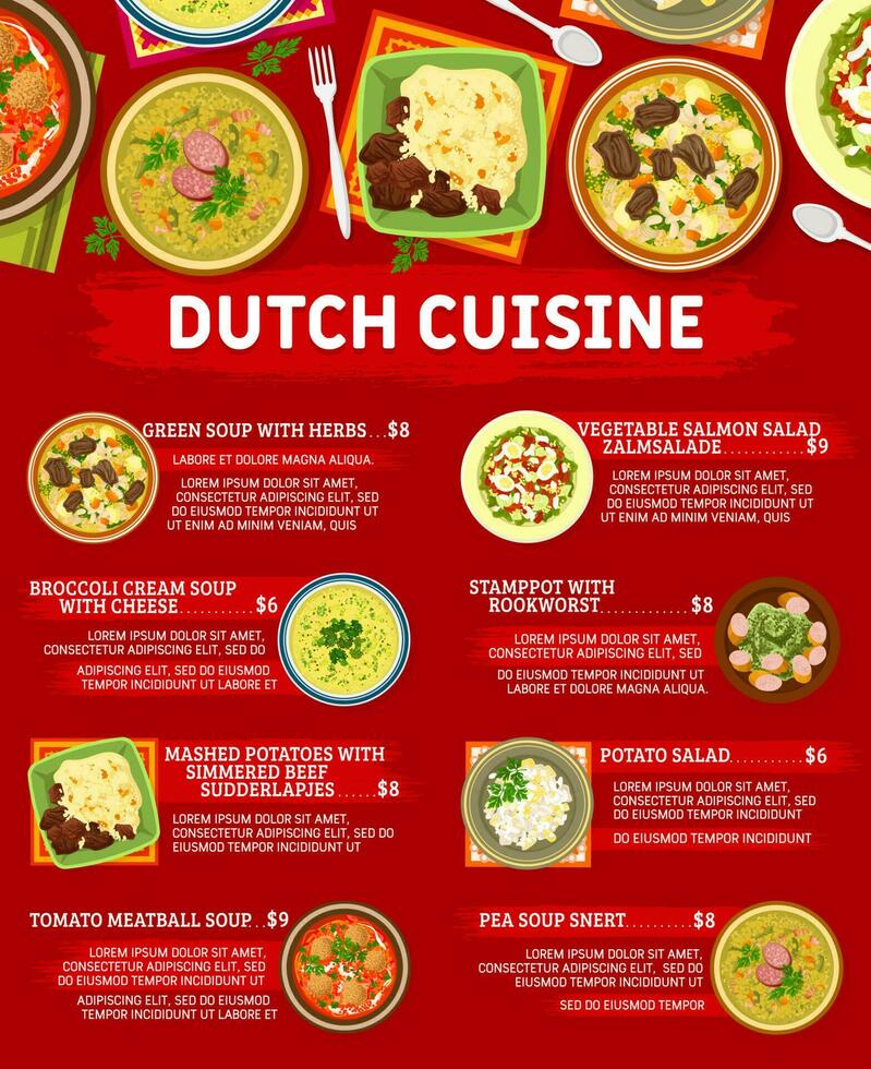 olandese cucina ristorante cibo menù vettore modello