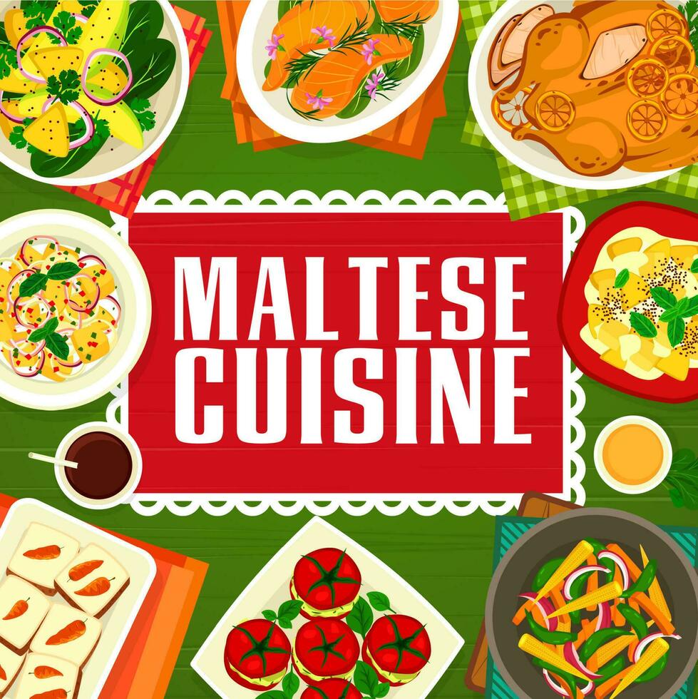 maltese cucina cartone animato vettore manifesto, Malta pasti