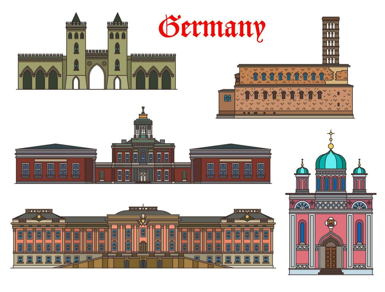 Germania potsdam punti di riferimento, architettura edifici vettore