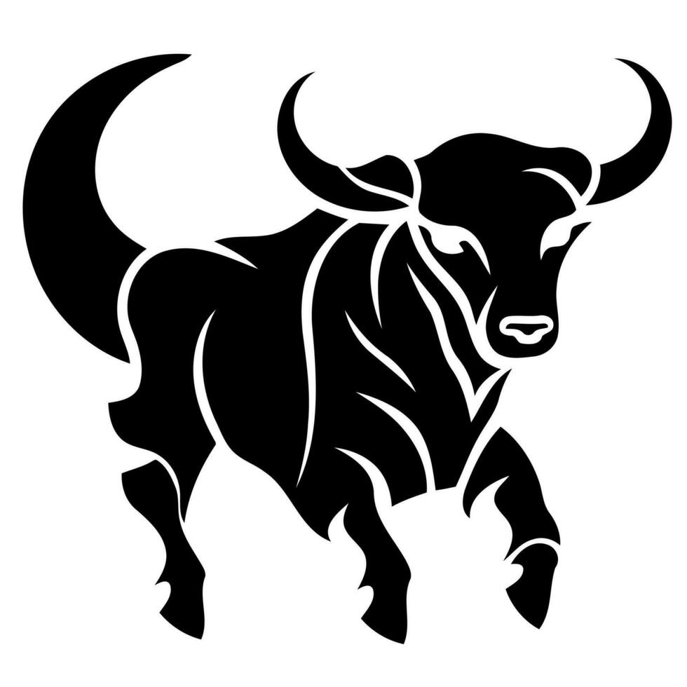 animale mammifero Toro logo nero e bianca silhouette vettore