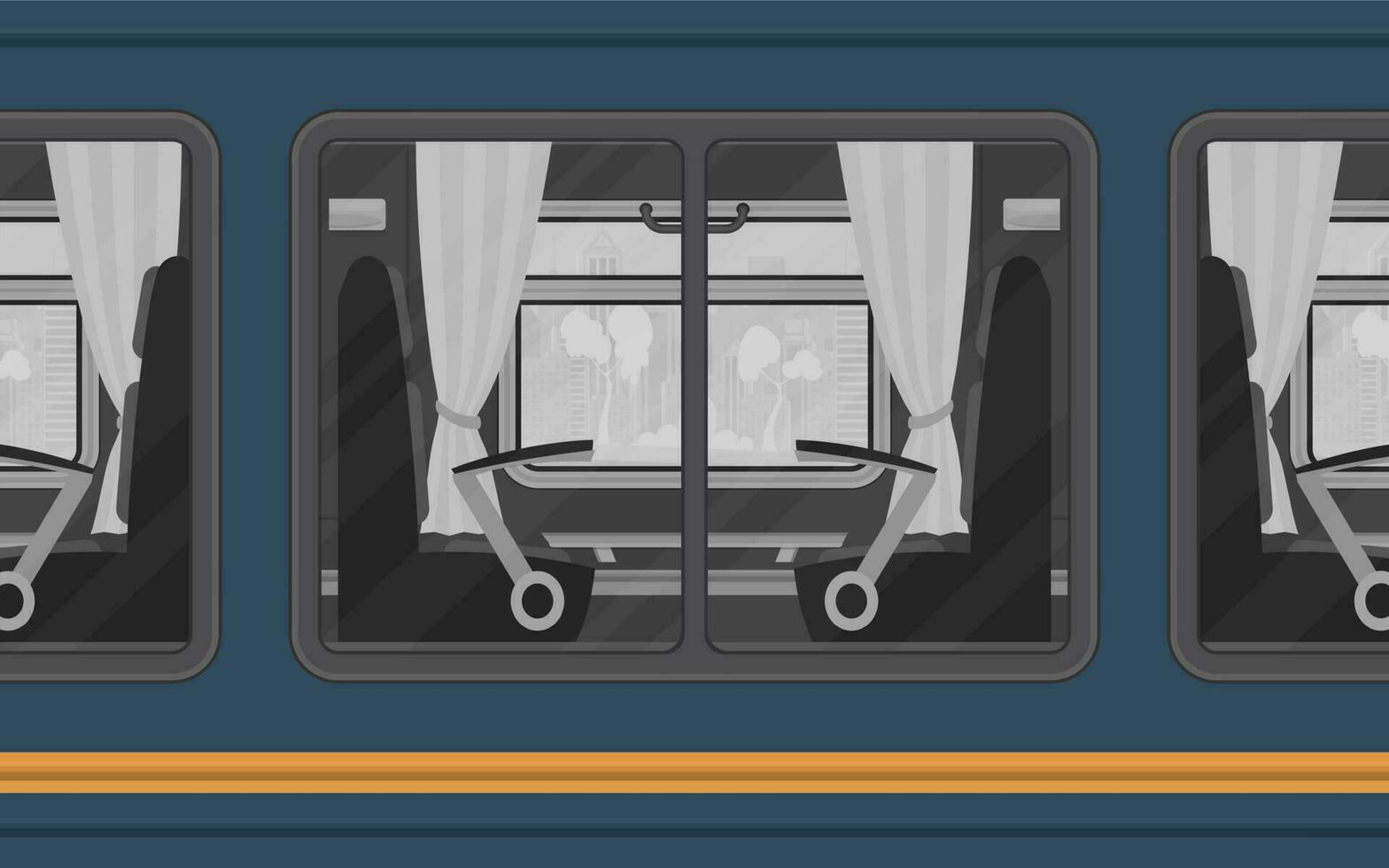 treno scomparto finestre. il treno è mostrato fuori. cartone animato stile. piatto stile. vettore