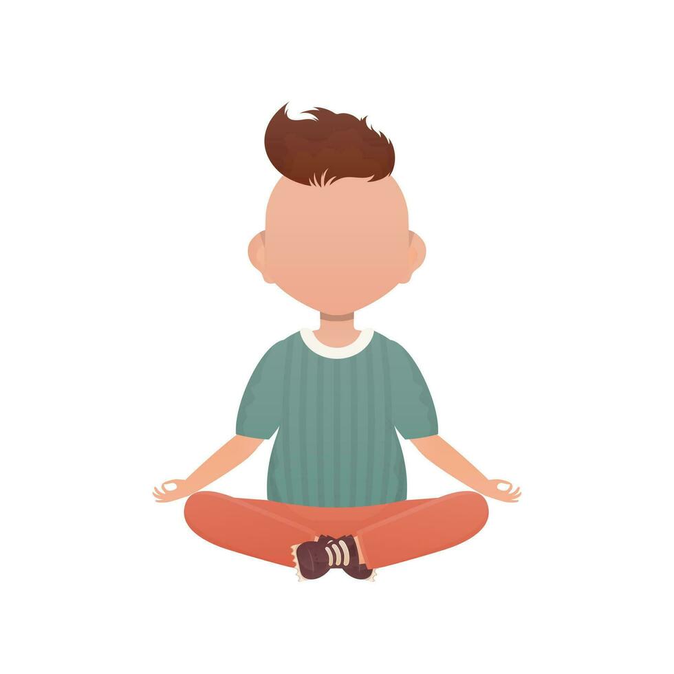 poco ragazzo è seduta yoga. isolato. cartone animato stile. vettore