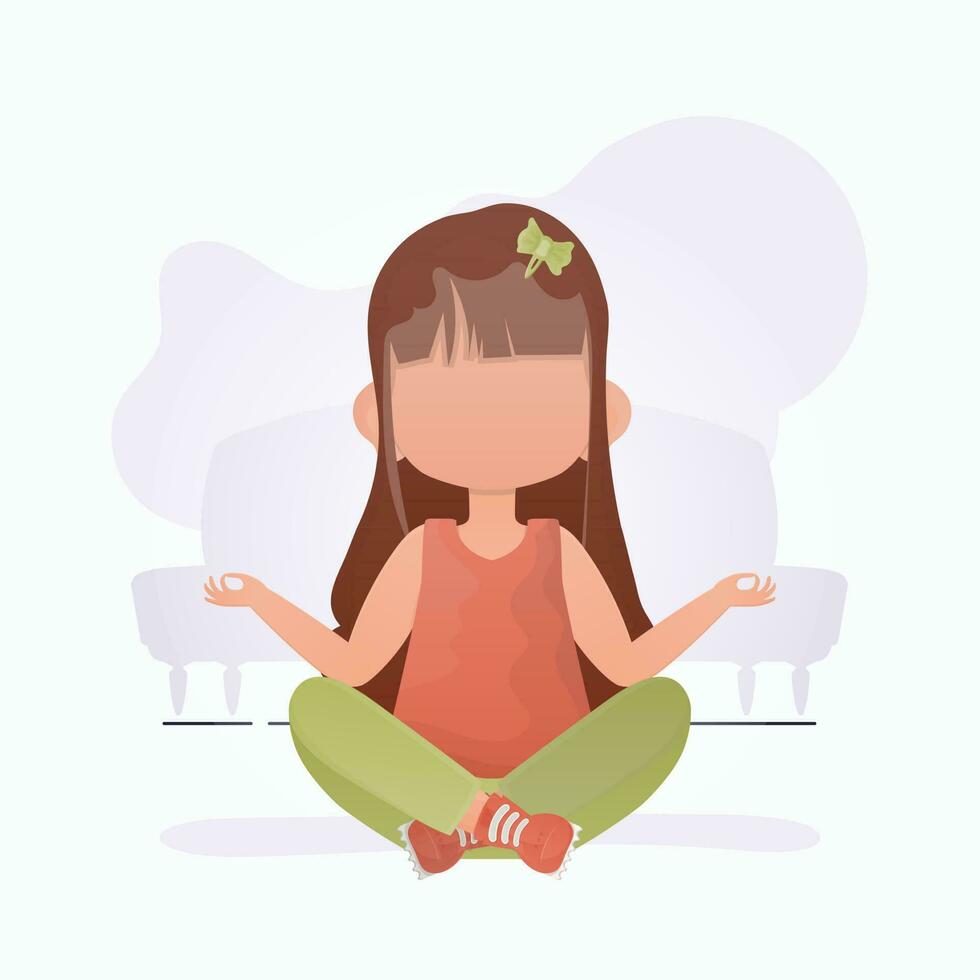 poco ragazza è meditando. figli di meditazione. cartone animato stile. vettore