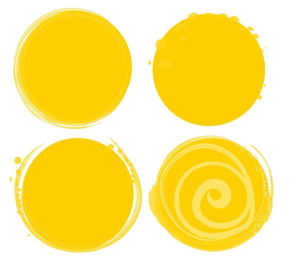 collezione di grunge cerchio forme.astratte giallo inchiostro spruzzo bandiera design elementi per logo, marchio, etichetta. vettore modello.