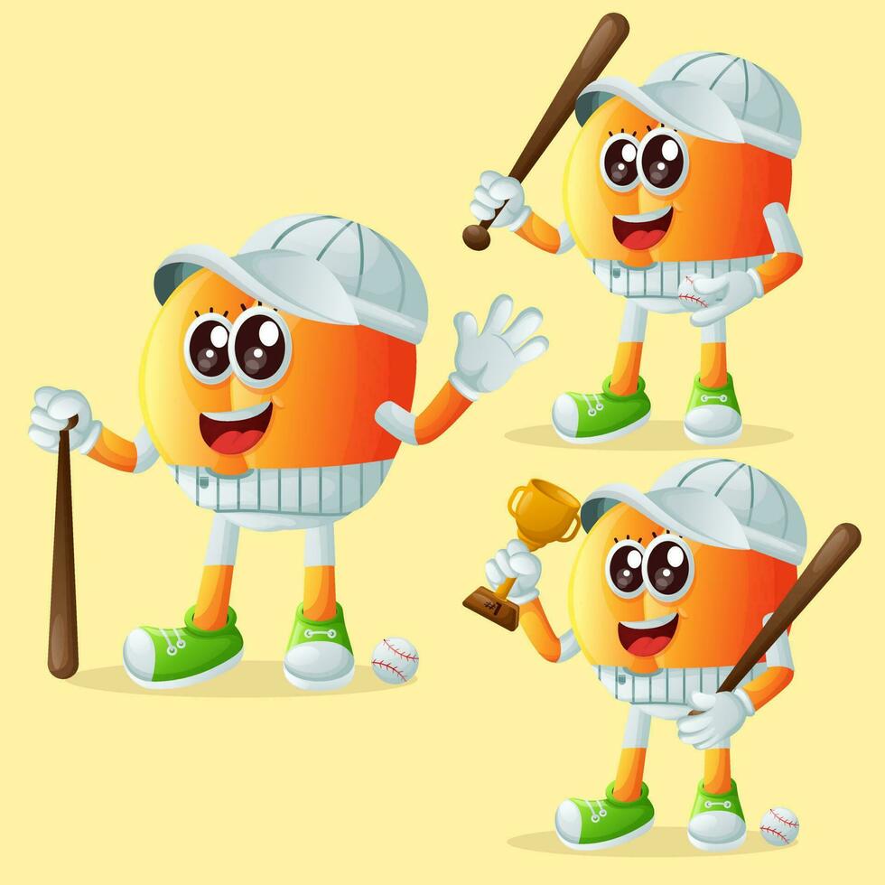 carino albicocca personaggi giocando baseball vettore