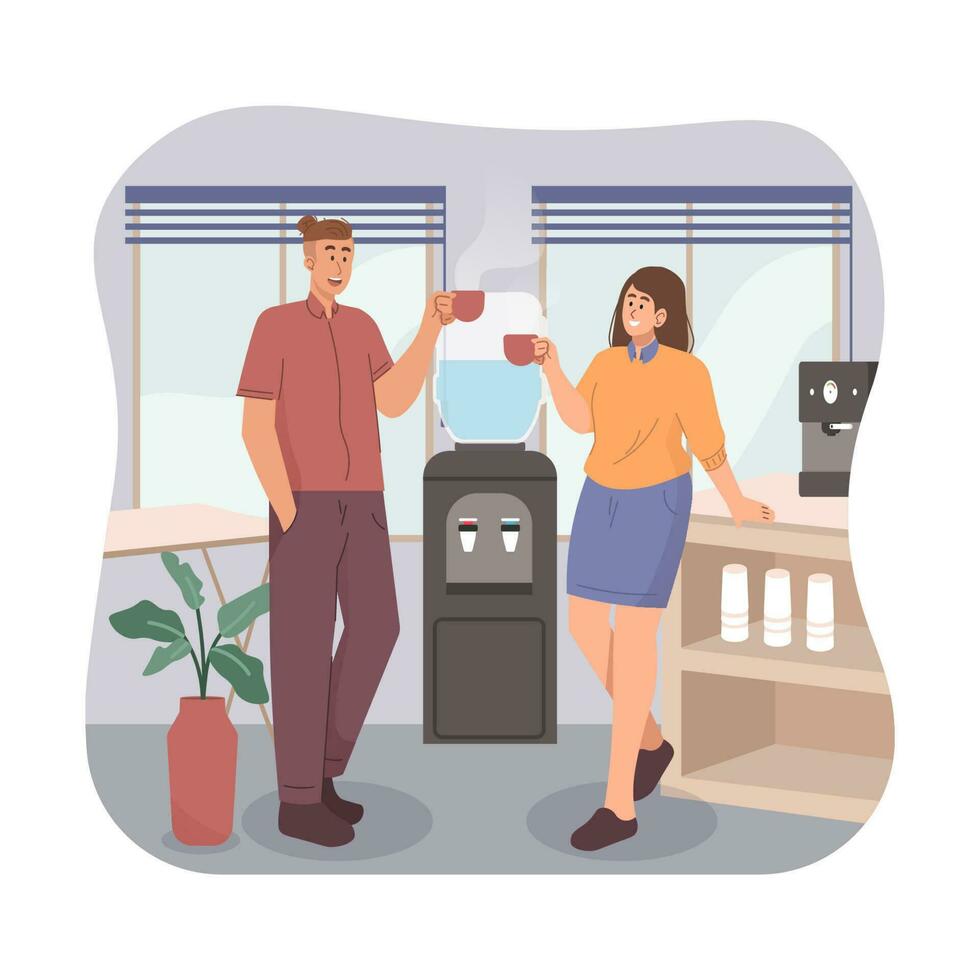 uomo e donna parlando mentre potabile caffè vettore