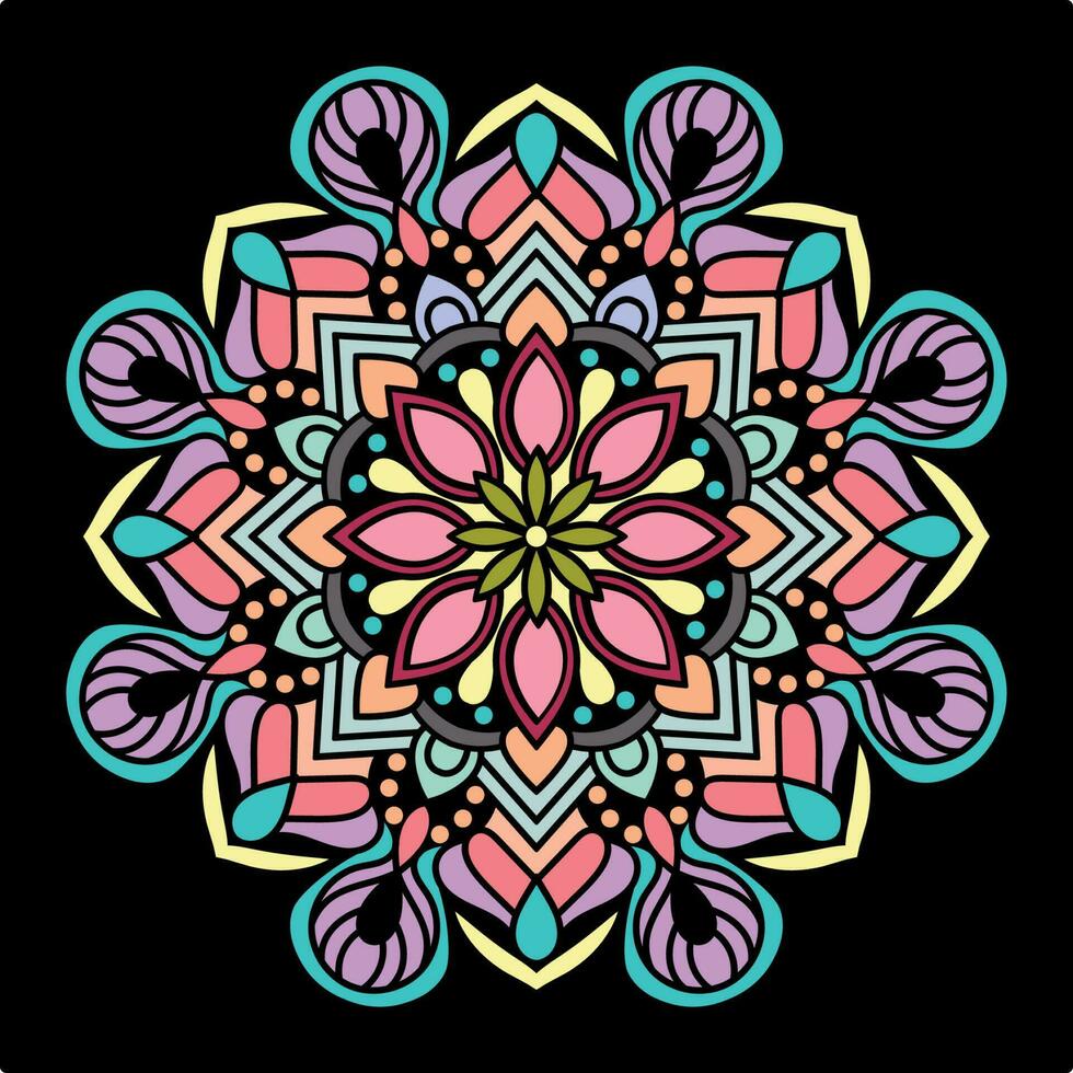 colorato floreale mandala su nero sfondo vettore illustrazione
