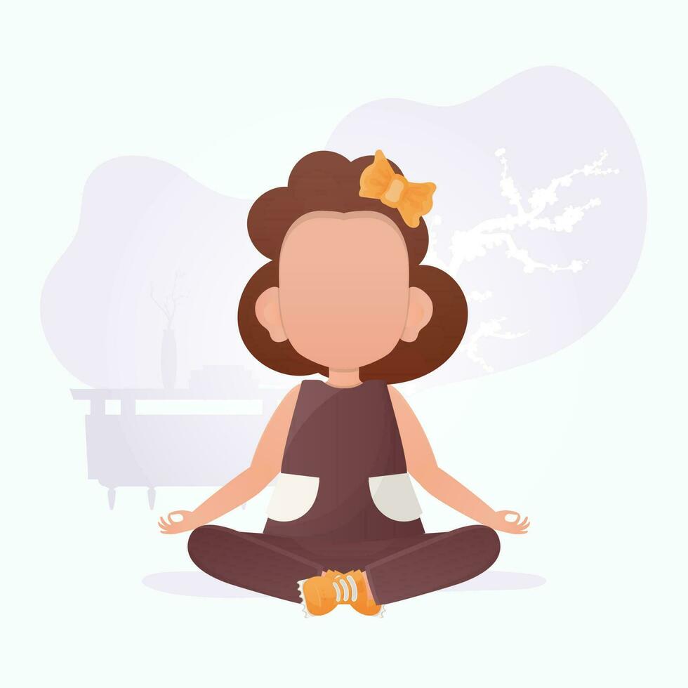 poco ragazza è meditando. yoga bambini. vettore. vettore