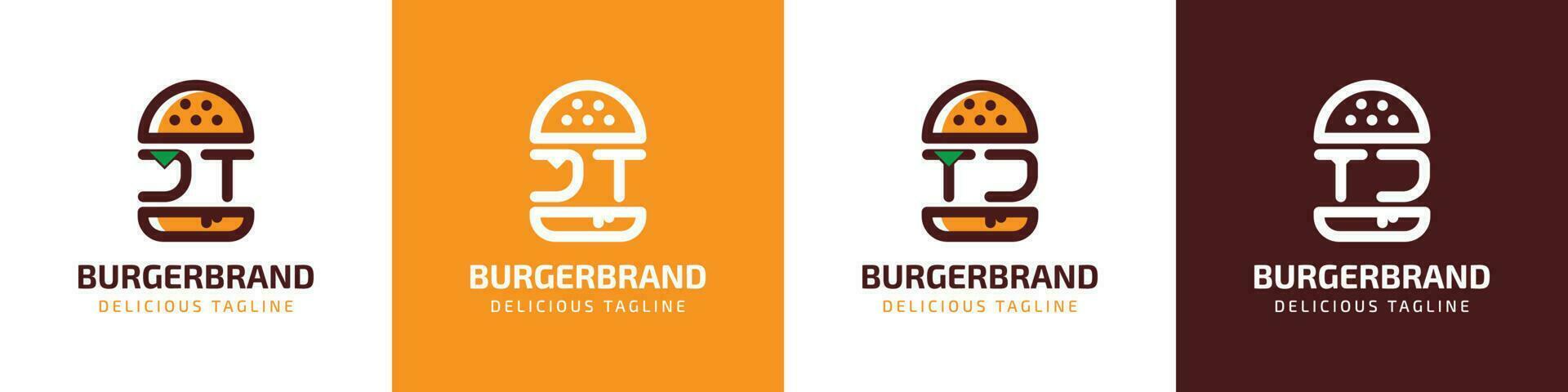 lettera jt e tj hamburger logo, adatto per qualunque attività commerciale relazionato per hamburger con jt o tj iniziali. vettore