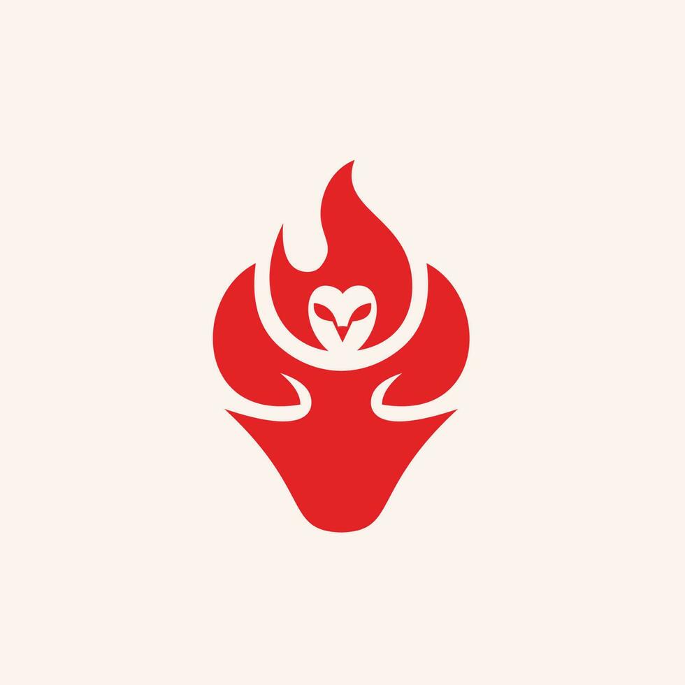 rosso gufo e fuoco combinazione logo design vettore