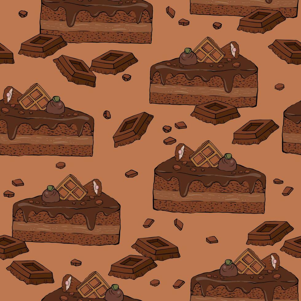 modello con pezzi di cioccolato torta e cioccolato bar vettore