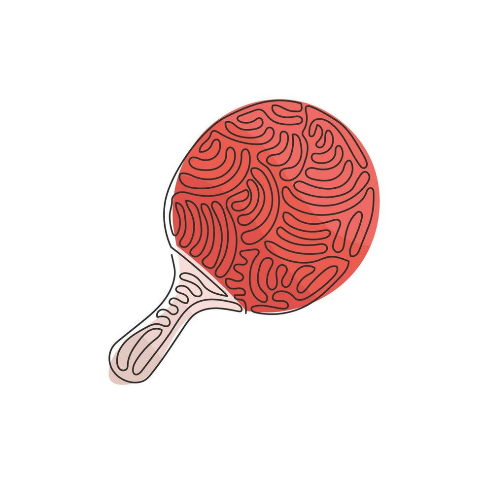 pagaia da ping pong per disegno a linea singola. gara di racchette da tennis, attrezzature da gioco. manico in gomma da ping pong, gioco sportivo da club. stile ricciolo a spirale. vettore grafico di disegno di linea continua