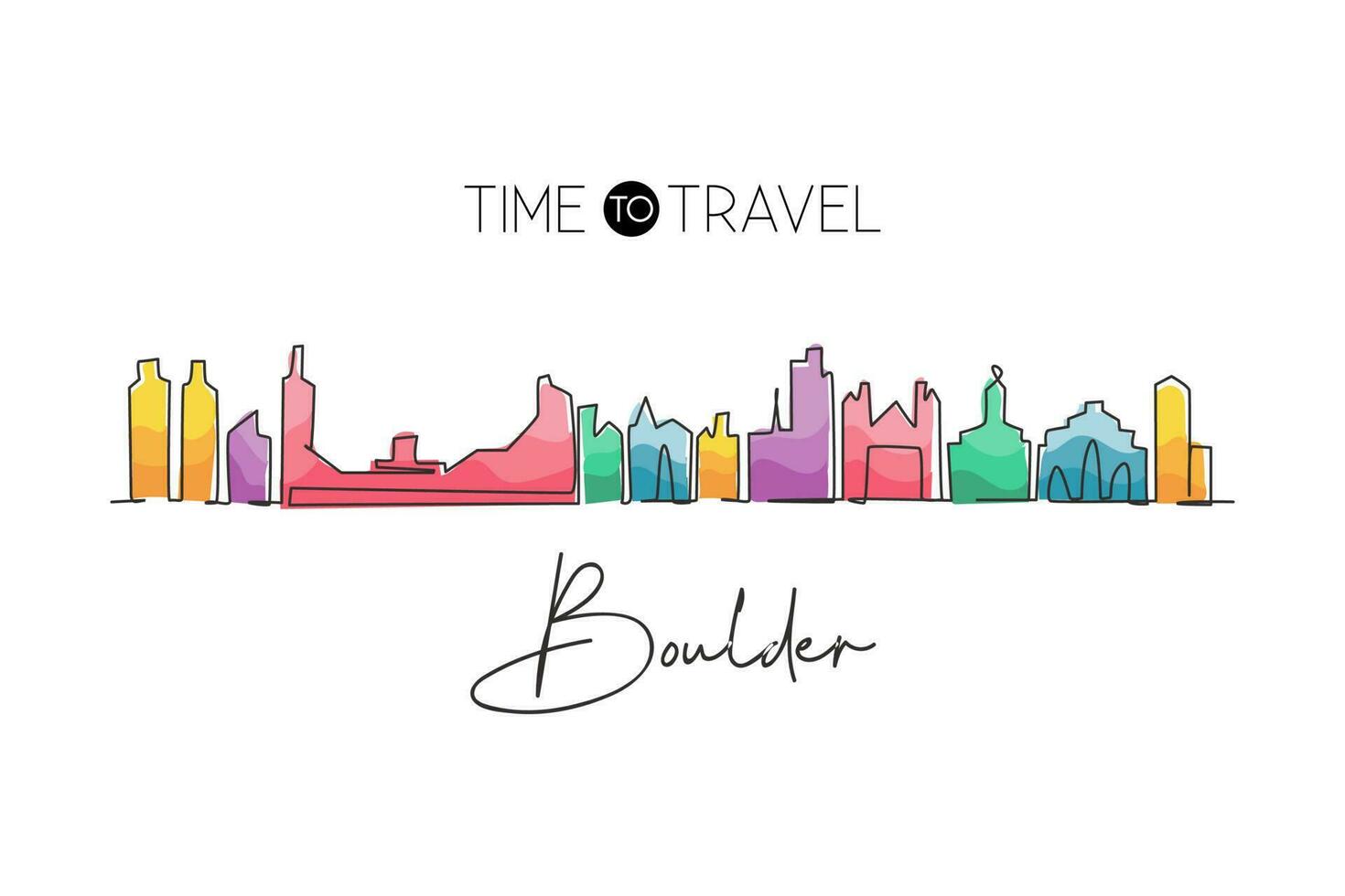 singolo disegno a tratteggio boulder skyline della città, colorado. stampa del paesaggio della città storica del mondo. la migliore cartolina di destinazione per le vacanze. tratto modificabile alla moda linea continua disegnare disegno vettoriale illustrazione