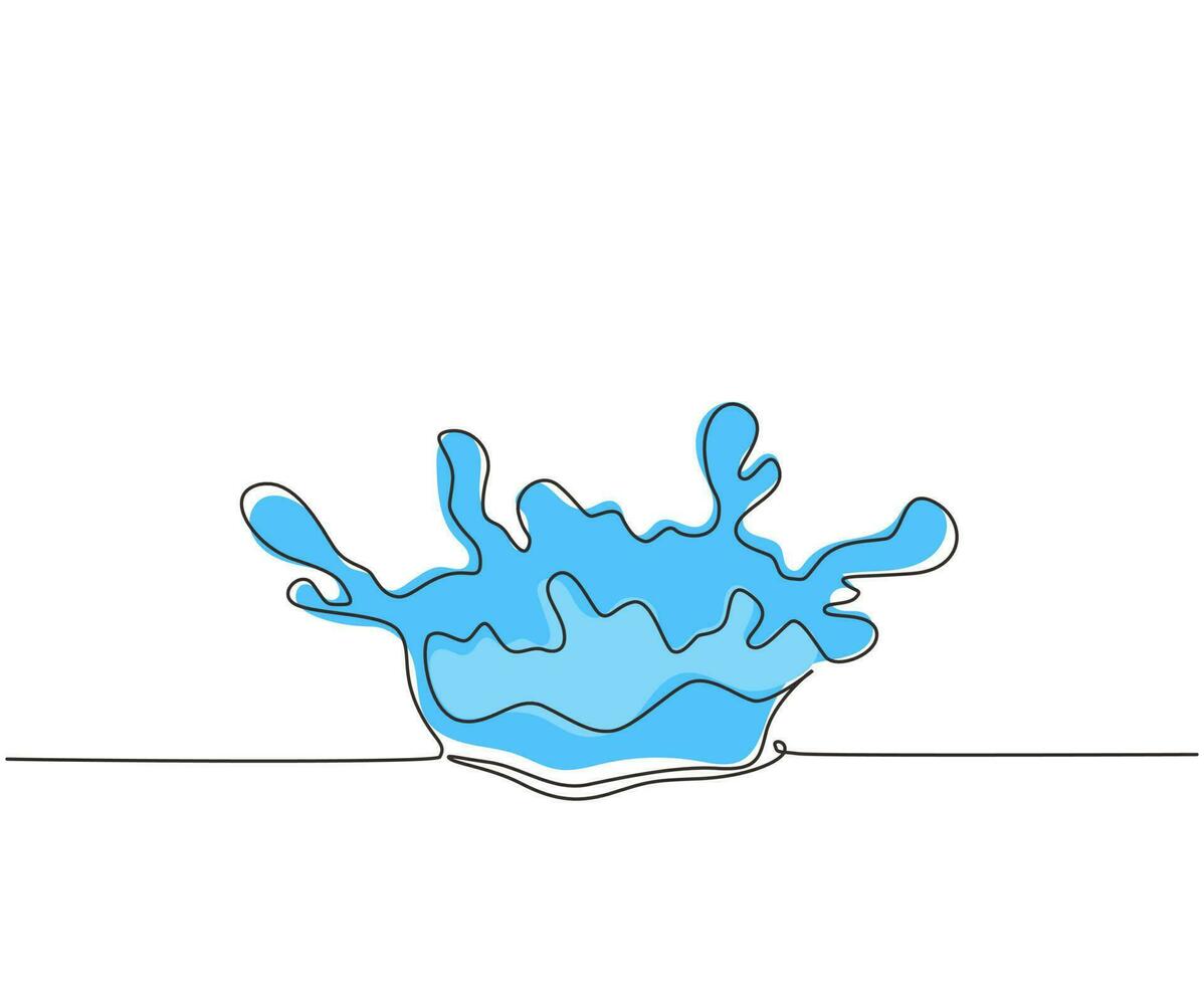 singola linea di disegno schizzi d'acqua blu e gocce isolati su sfondo bianco. forma di corona color acqua. primo piano di schizzi freschi e chiari. illustrazione vettoriale grafica moderna con disegno a linea continua