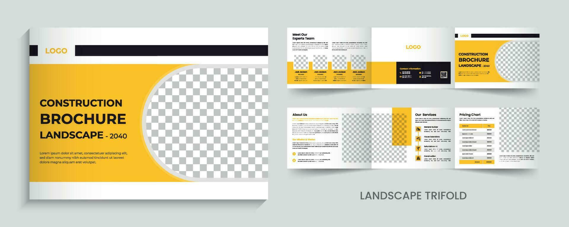 costruzione paesaggio trifold opuscolo, azienda profilo opuscolo design. vettore