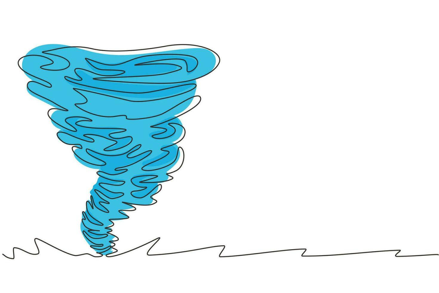 tornado d'acqua di disegno a linea continua singola. twister rotante. spruzzata di vortice d'acqua e forma contorta. vortice d'acqua, vortice su bianco isolato. illustrazione vettoriale di un disegno di linea