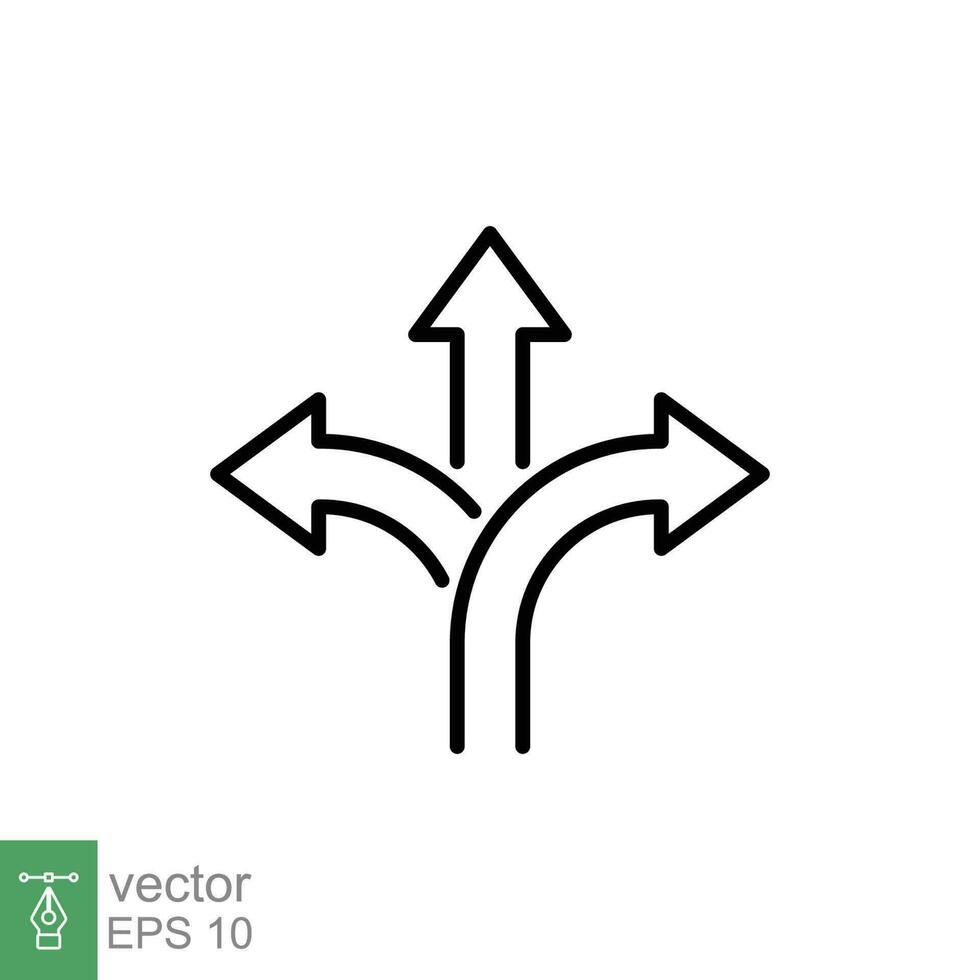 3 freccia modo icona. semplice schema stile. scelta, opzione, sentiero, opportunità, tre, strada concetto. magro linea simbolo. vettore simbolo illustrazione isolato su bianca sfondo. eps 10.
