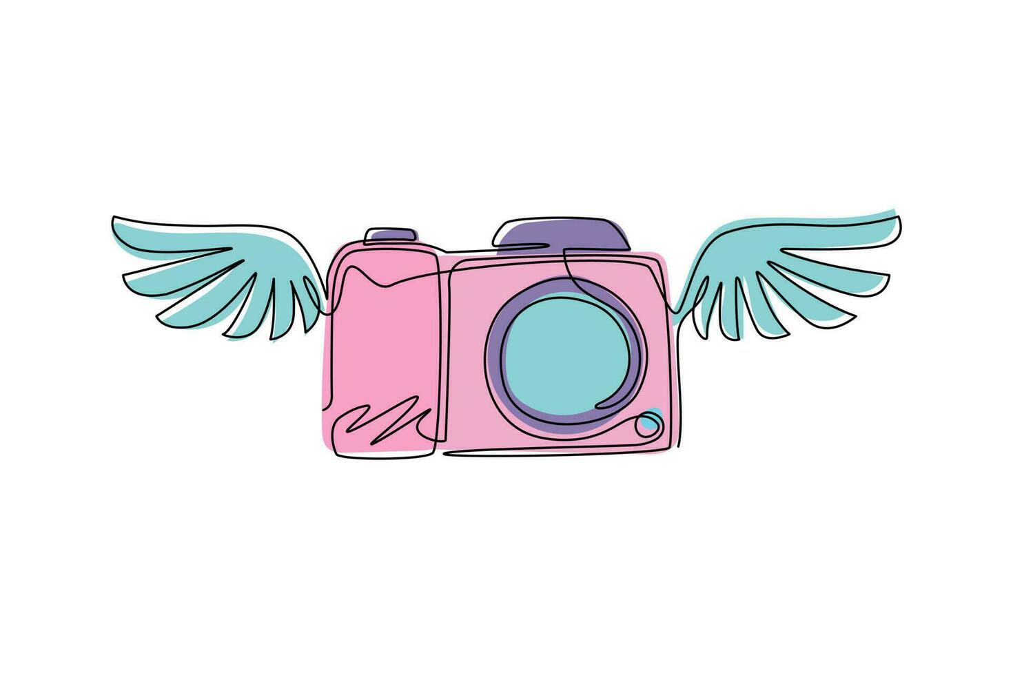 ali della fotocamera con disegno a linea continua. logo di studio fotografico e fotografico. segno commerciale, identità, etichetta, badge e branding per le imprese. illustrazione grafica vettoriale di disegno a linea singola