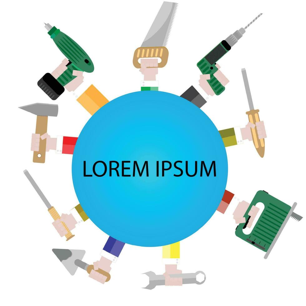 modello bandiera con utensili per riparazione. riparazione icona con mano attrezzo trapano e puzzle, cazzuola e martello, sega e Cacciavite. vettore illustrazione