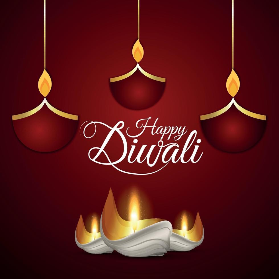 felice diwali celebrazione biglietto di auguri con creativo diwali diya vettore