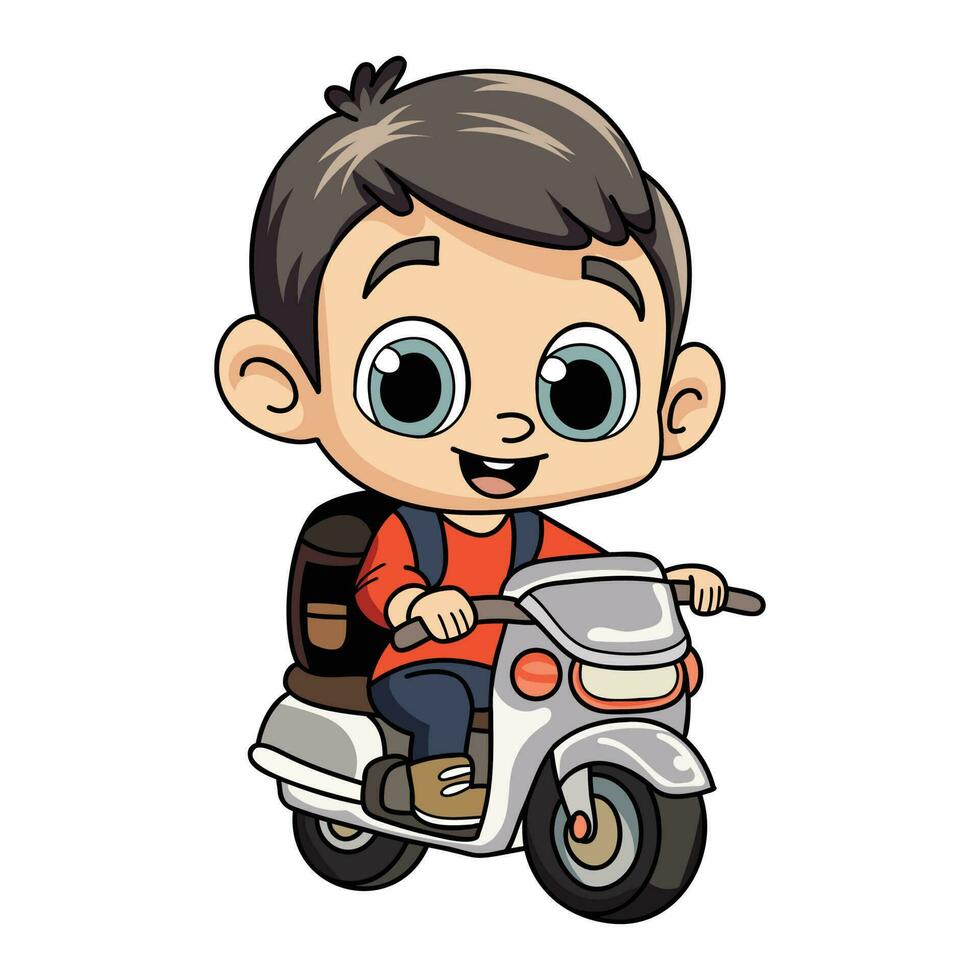 contento consegna uomo con scooter personaggio illustrazione nel scarabocchio stile vettore