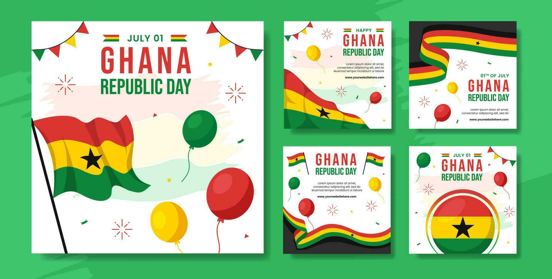 Ghana repubblica giorno sociale media inviare piatto cartone animato mano disegnato modelli sfondo illustrazione vettore