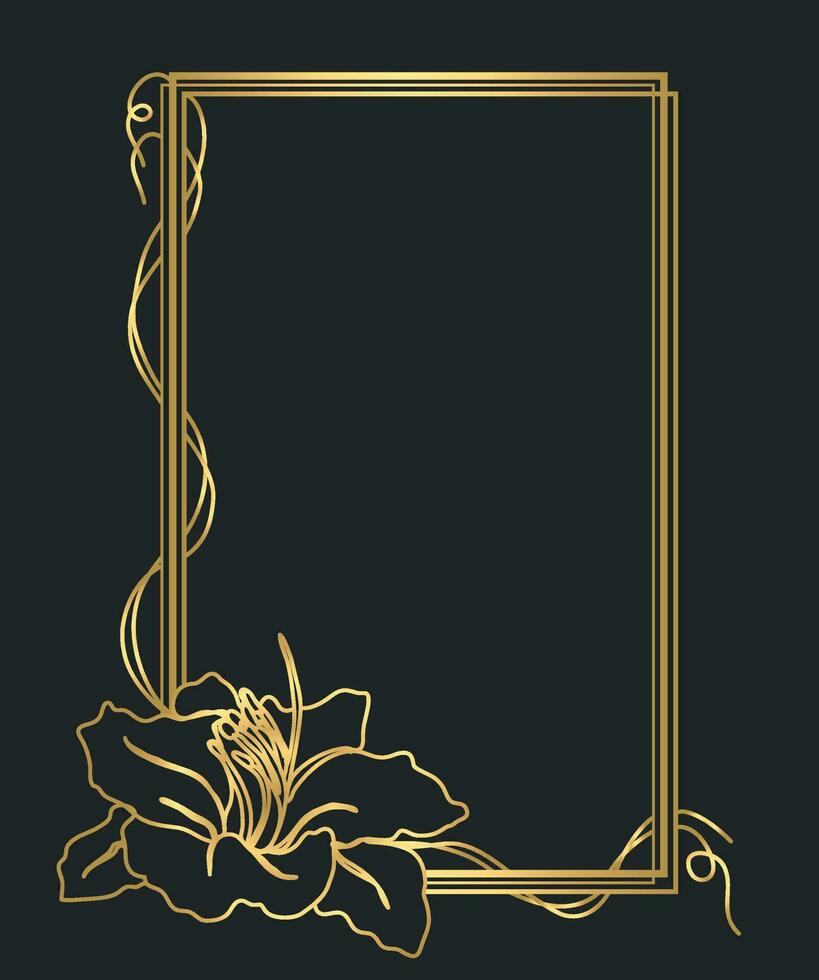 oro raggiante Vintage ▾ telaio con fiore giglio. d'oro lusso realistico confine. vettore