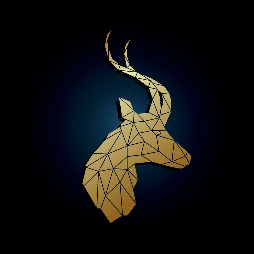 antilope d'oro testa, geometrico silhouette isolato su buio sfondo. vettore