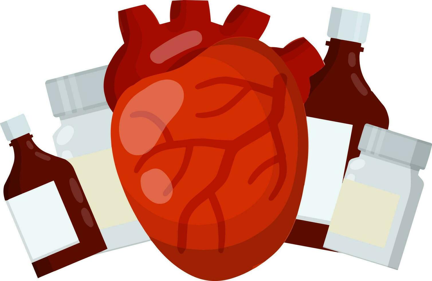 cuore e tavoletta confezione. bottiglia di pillole. trattamento di cardiaco dolore. cardiologia e Salute. ospedale elemento e farmaci. cartone animato piatto illustrazione vettore