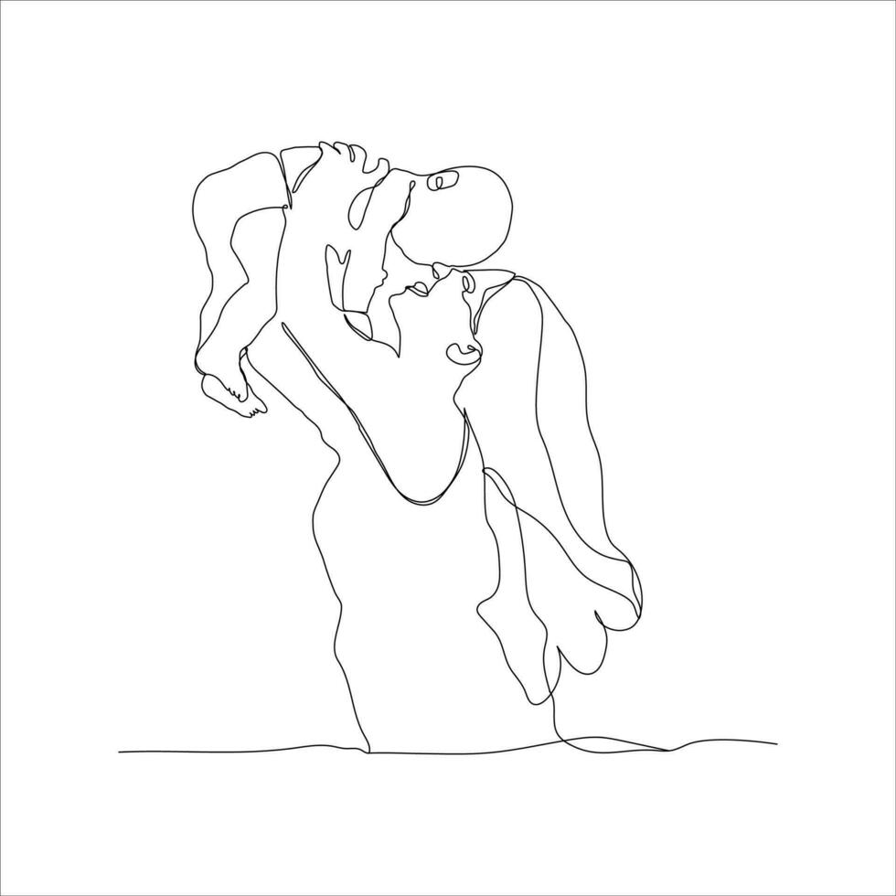 madre e bambino continuo linea arte disegno. madre lanci bambino su linea arte. La madre di giorno linea disegno vettore illustrazione minimalismo design. madre e bambino.