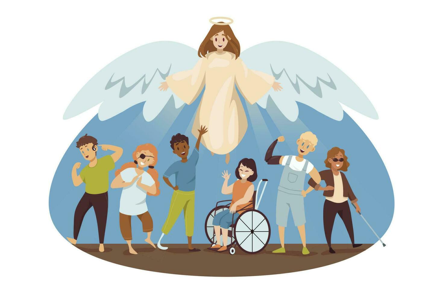 protezione, disabilità, Salute, cura, sostegno, religione, cristianesimo concetto vettore