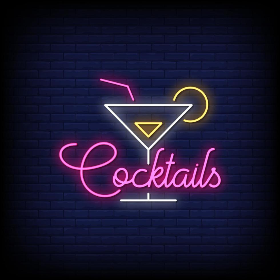vettore del testo di stile delle insegne al neon del cocktail