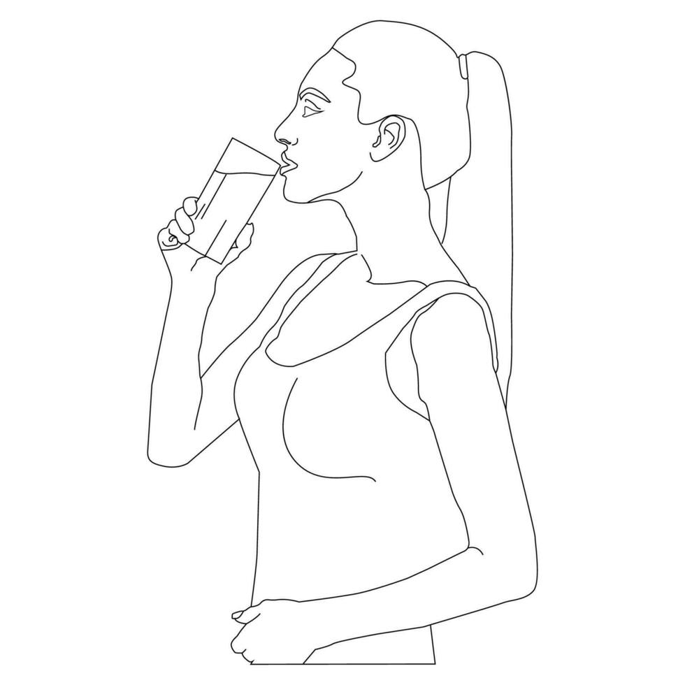 ragazza bevanda acqua linea arte vettore illustrazione