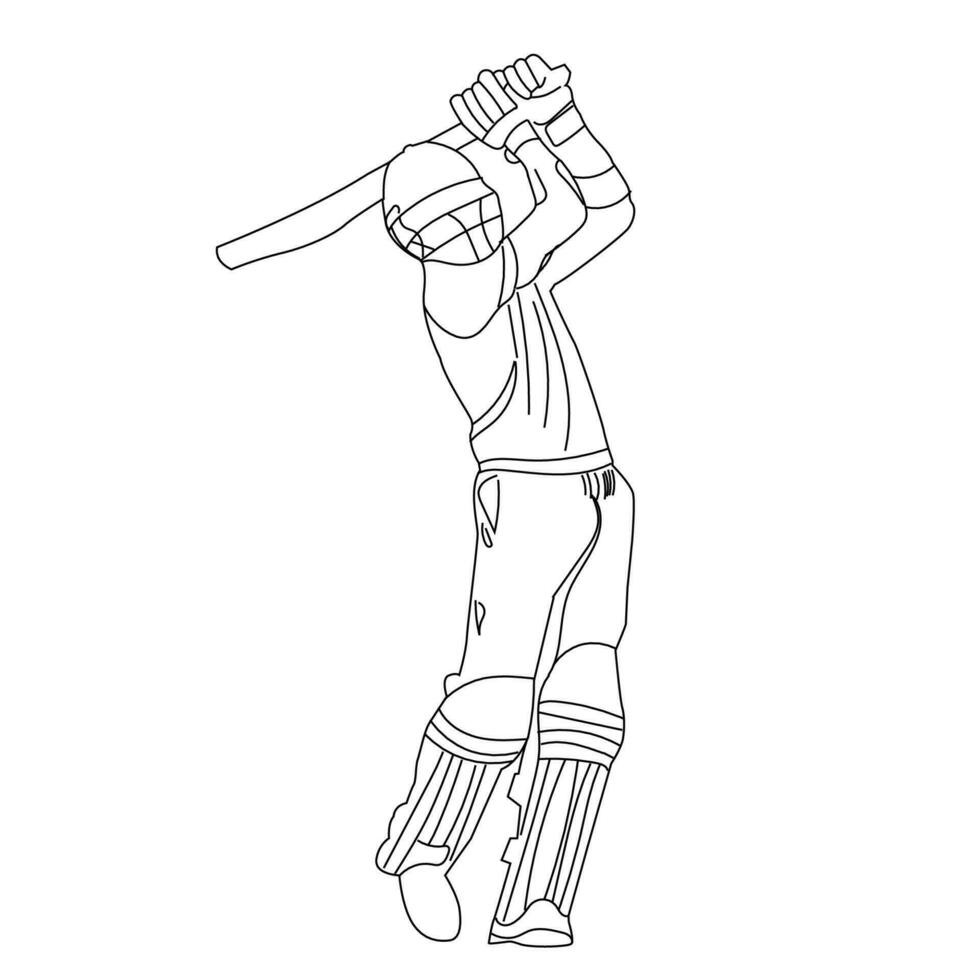 cricket giocatore linea arte vettore illustraion