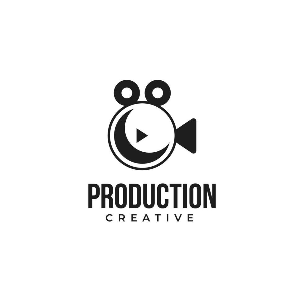 creativo Luna film logo, rotolamento film nel Luna silhouette logo design vettore illustrazione idea