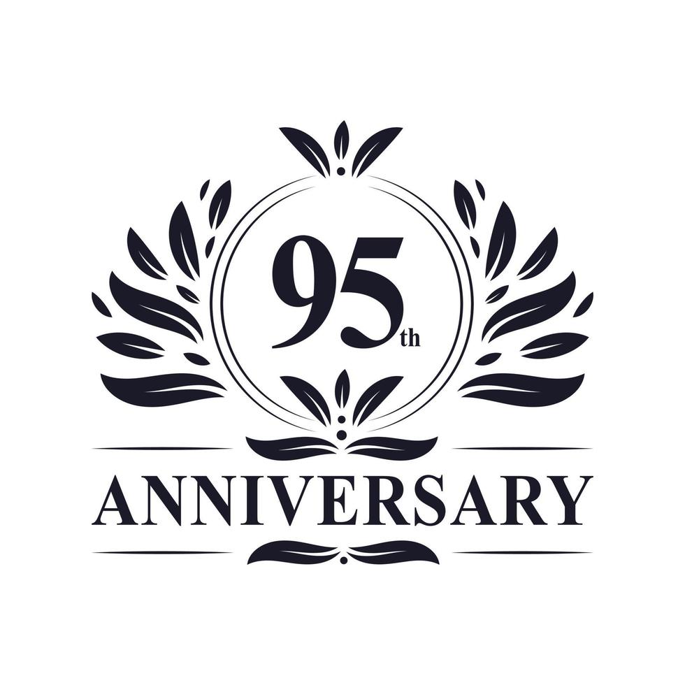 Celebrazione del 95 ° anniversario, lussuoso design del logo dell'anniversario di 95 anni. vettore