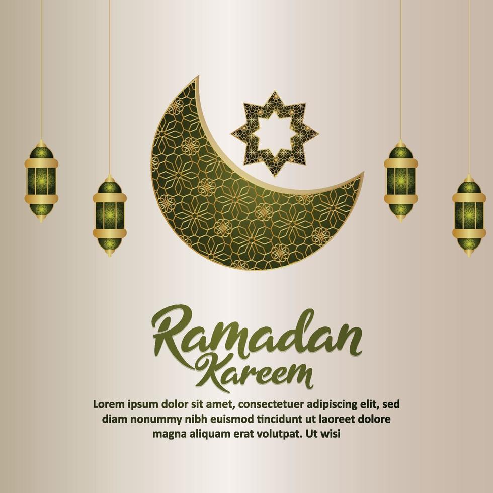 sfondo di festival islamico ramadan kareem con luna e lanterna arabe creative vettore