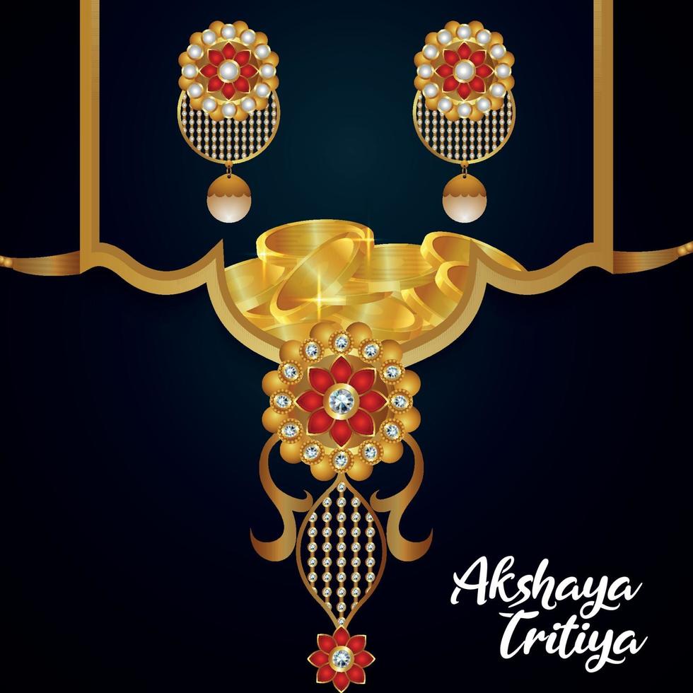 festival indiano akshaya tritiya con offerta di vendita di gioielli con collana d'oro con orecchini vettore