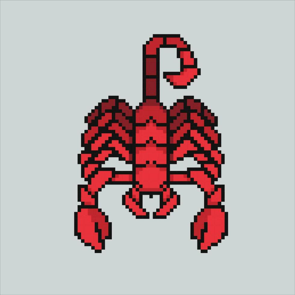 pixel arte scorpione. scorpione insetto pixelated design per logo, ragnatela, mobile app, badge e cerotti. video gioco sprite. 8 bit. isolato vettore illustrazione.