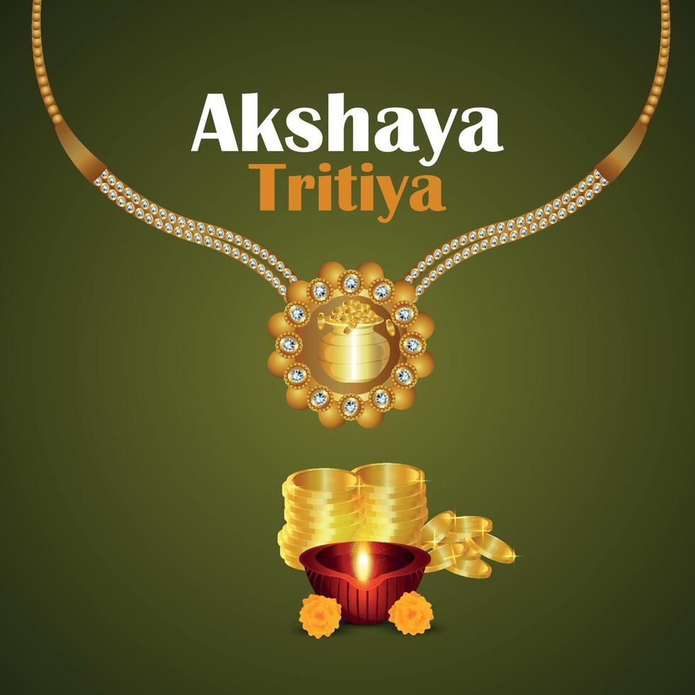 fondo creativo del modello di festival indiano di akshaya tritiya con gioielli realistici in oro vettore