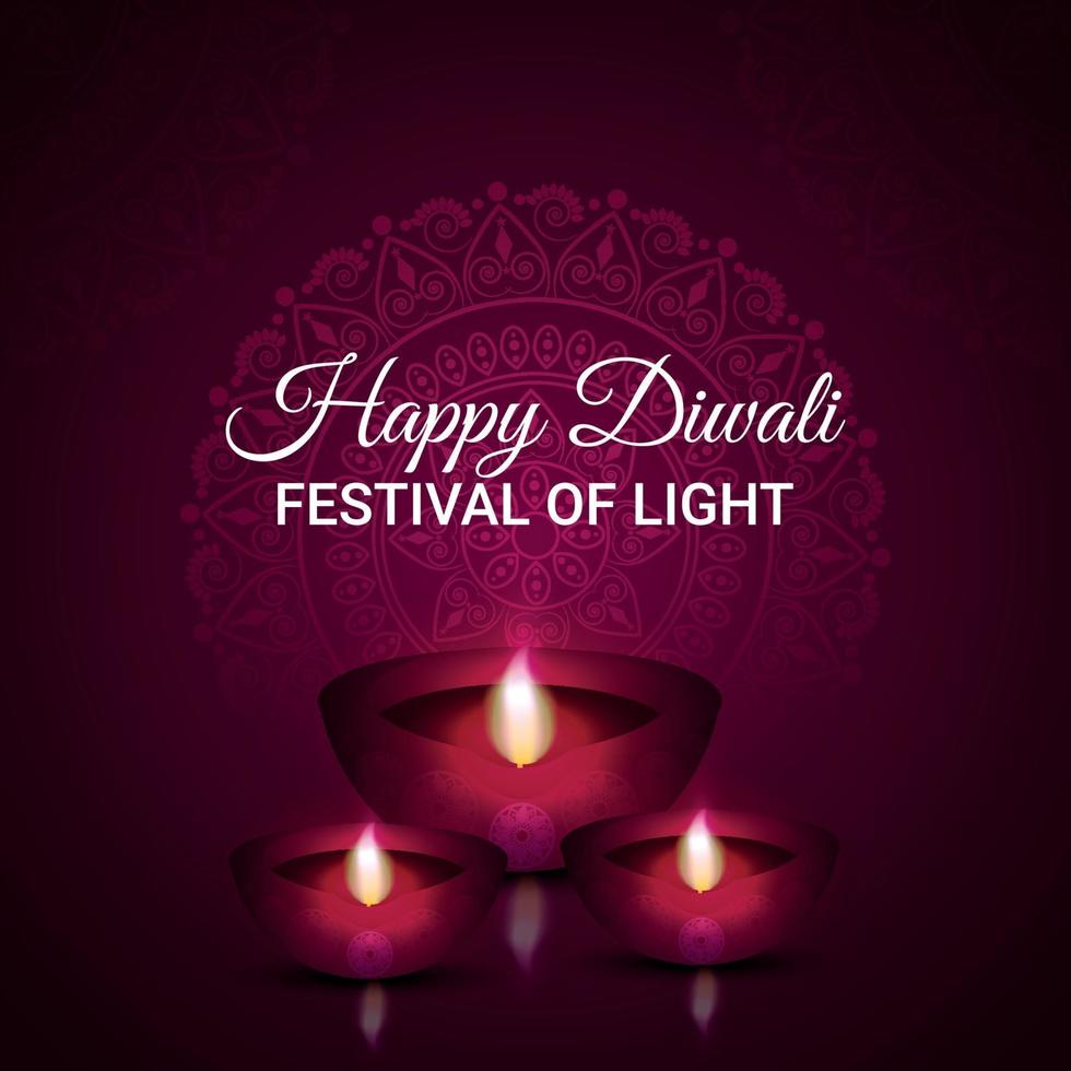 felice diwali festival indiano di carta di invito leggero con diwali diya creativo vettore