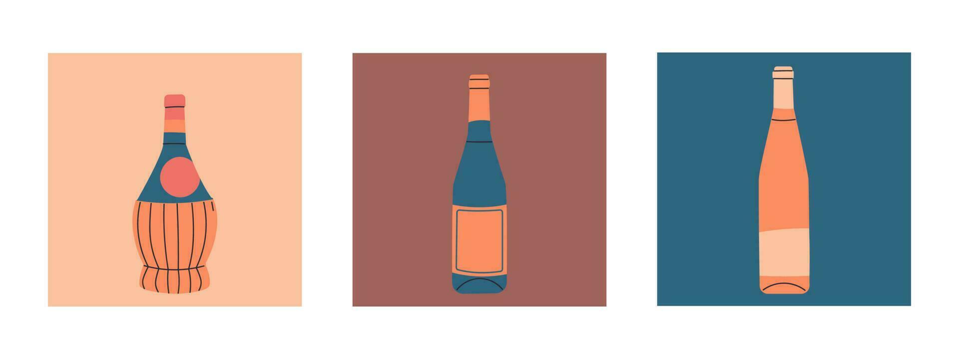impostato di vettore piatto bottiglie di vino. etichette senza iscrizioni. illustrazione per bar o ristorante menù design.