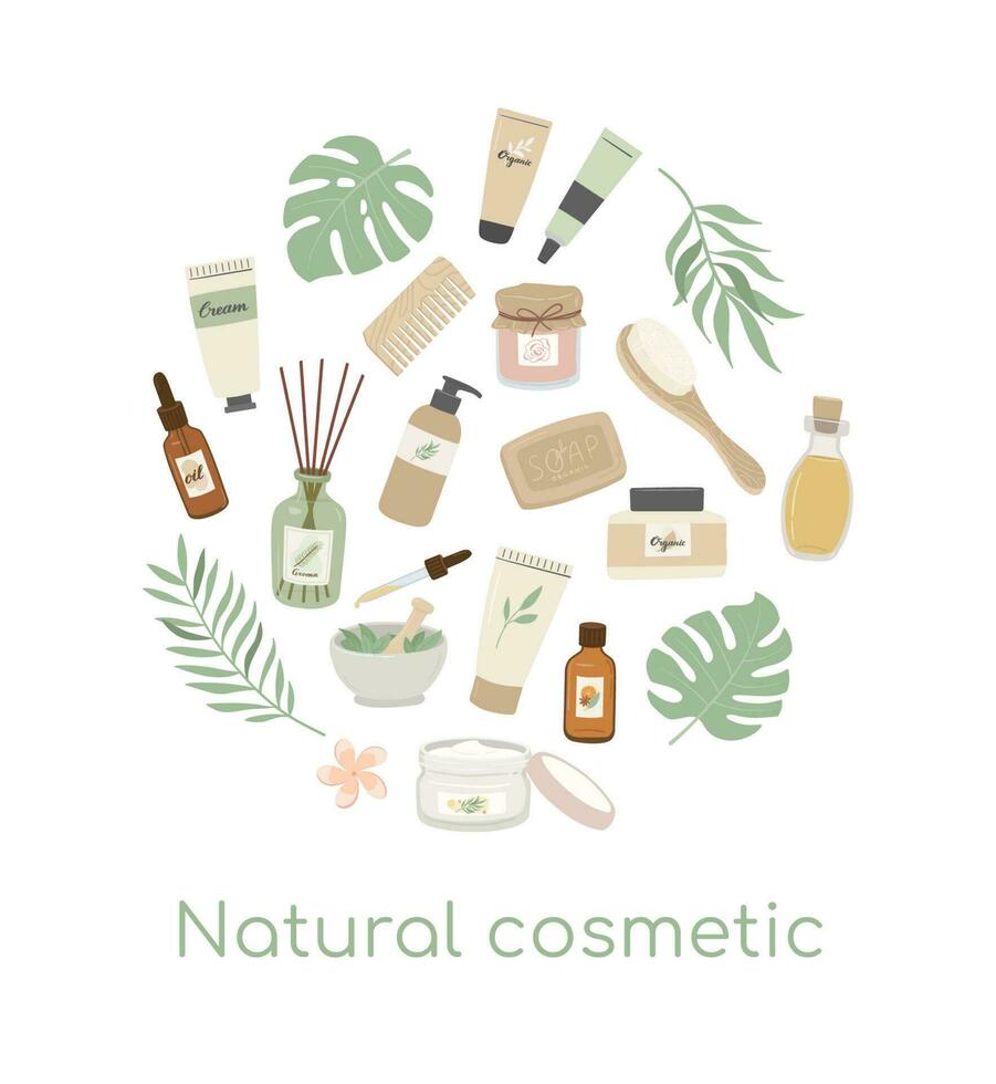 naturale cosmetici, olio e biologico accessorio negozio vettore illustrazione